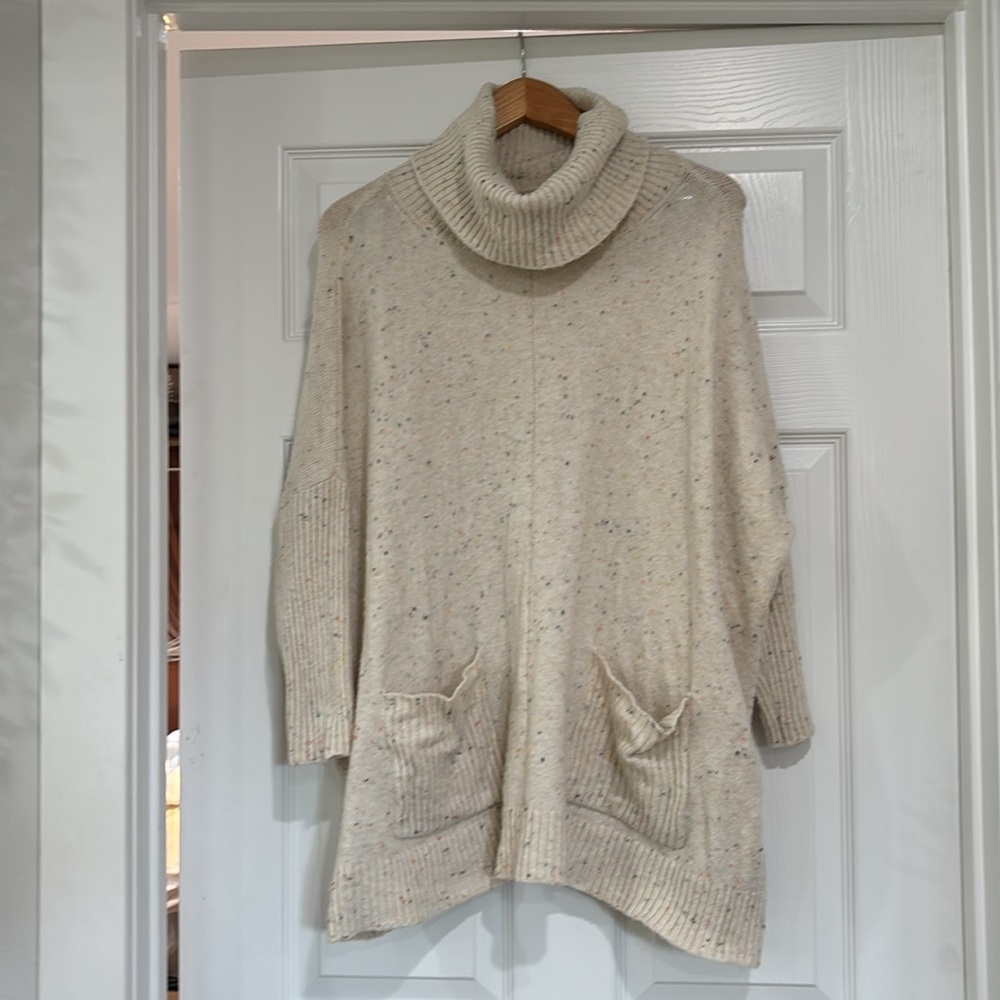 LOFT Speckled Cream Cowl Neck Sweater-Oversized Fit